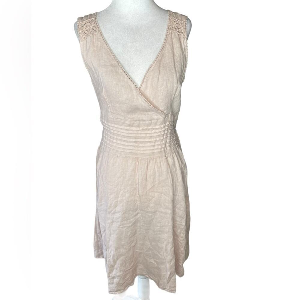 Piazza Roma Made In Italy Linen crochet shoulder mini dress waist tie sz small
